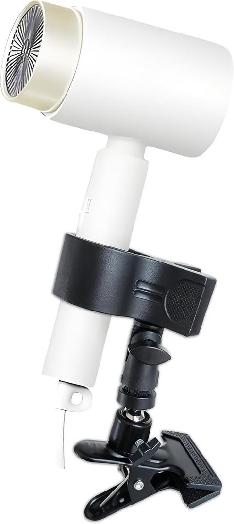 Rotatable Hair Dryer Holder with Sturdy Metal Clamp, 360-Degree Adjustable Table Mount, Black