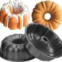 OAMCEG 9.5 Inches Bundt Cake Pan Nonstick- 2 Pack Bundt Pan for baking, 12 Cups Buntz Pound Cake Pan Heavy Duty Carbon Steel,Cake Mold for Buntelet, Brownie (Grey) (Black)