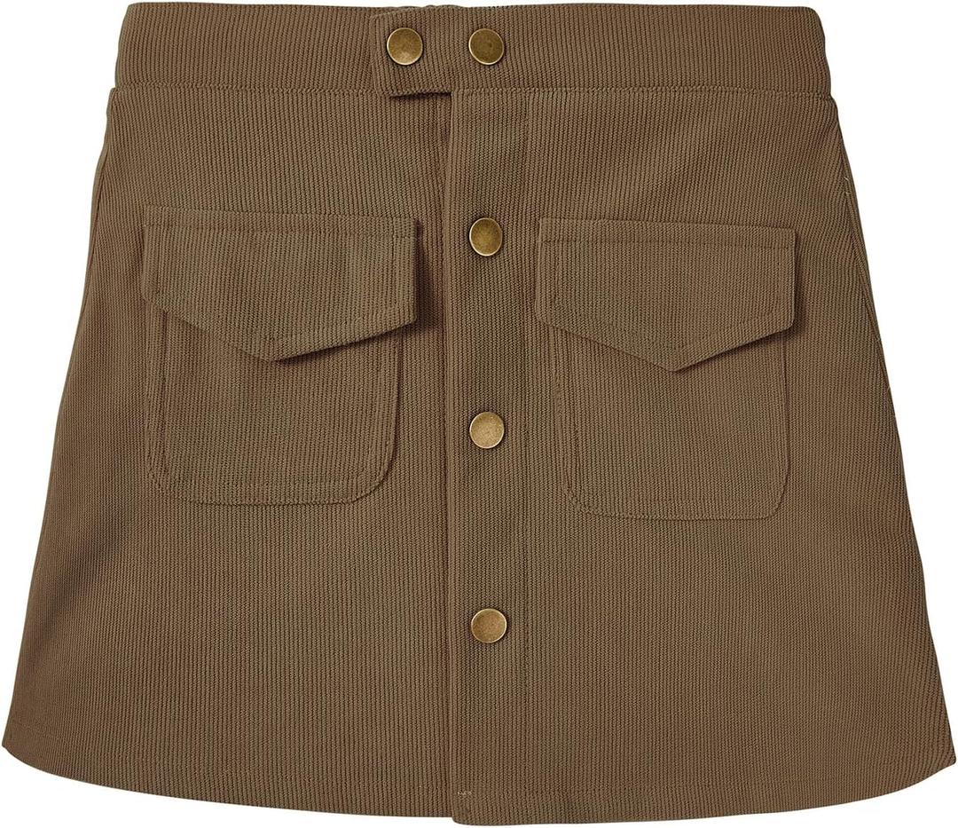 Century Star Skirts for Girls Corduroy Short Mini Skirt Plaid Skirt High Waist Uniform Skirts for Girls A-line Short (6-7 Years, Brown)