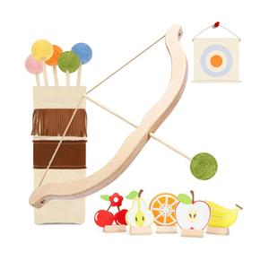 Wooden Kids Bow and Arrow Set - Safe for Ages 3+, Indoor & Outdoor Archery Gift Toys for Children, Boys & Girls, Includes 5 Arrows, 5 Fruit Targets, 1 Cotton Quiver