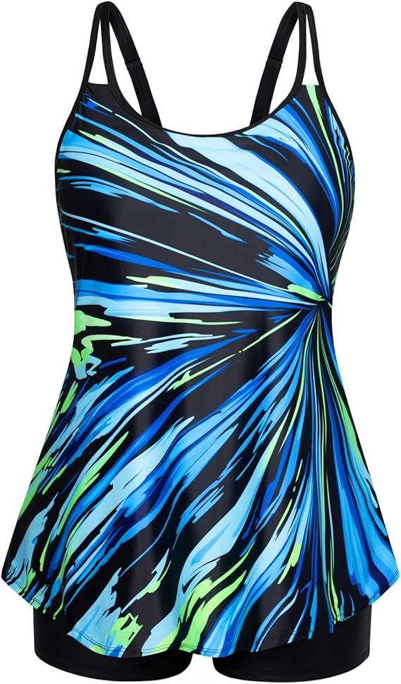 Hanna Nikole Womens Plus Size Tankini Swimsuit Two Piece Bathing Suits Flowy Swim Tops with Boy Shorts, 20W
