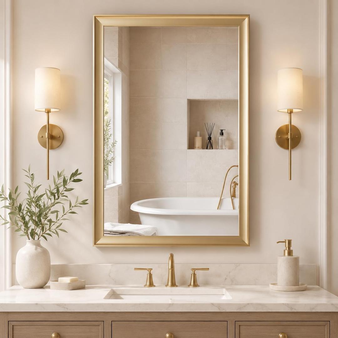 Gold Bathroom Mirror 24x36 Inch, Rectangle Vanity Mirror