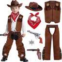 Spooktacular Creations Halloween Cowboy Hat Costume for Boys, Kids Brown Western Costume, Deluxe Boys Cowboy Outfit Set for Toddler Halloween RolePlay Themed Party (3T, 3-4 yrs)