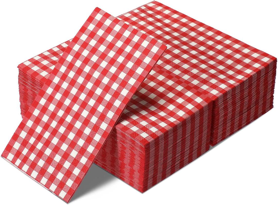Epakh 120 Pieces Gingham Paper Napkins Bulk, Red Buffalo Plaid Napkins Checkered Disposable Guest Towels Set Picnic Theme Paper Hand Towels for Home Dinner Christmas Birthday Party Supply, 3 Ply