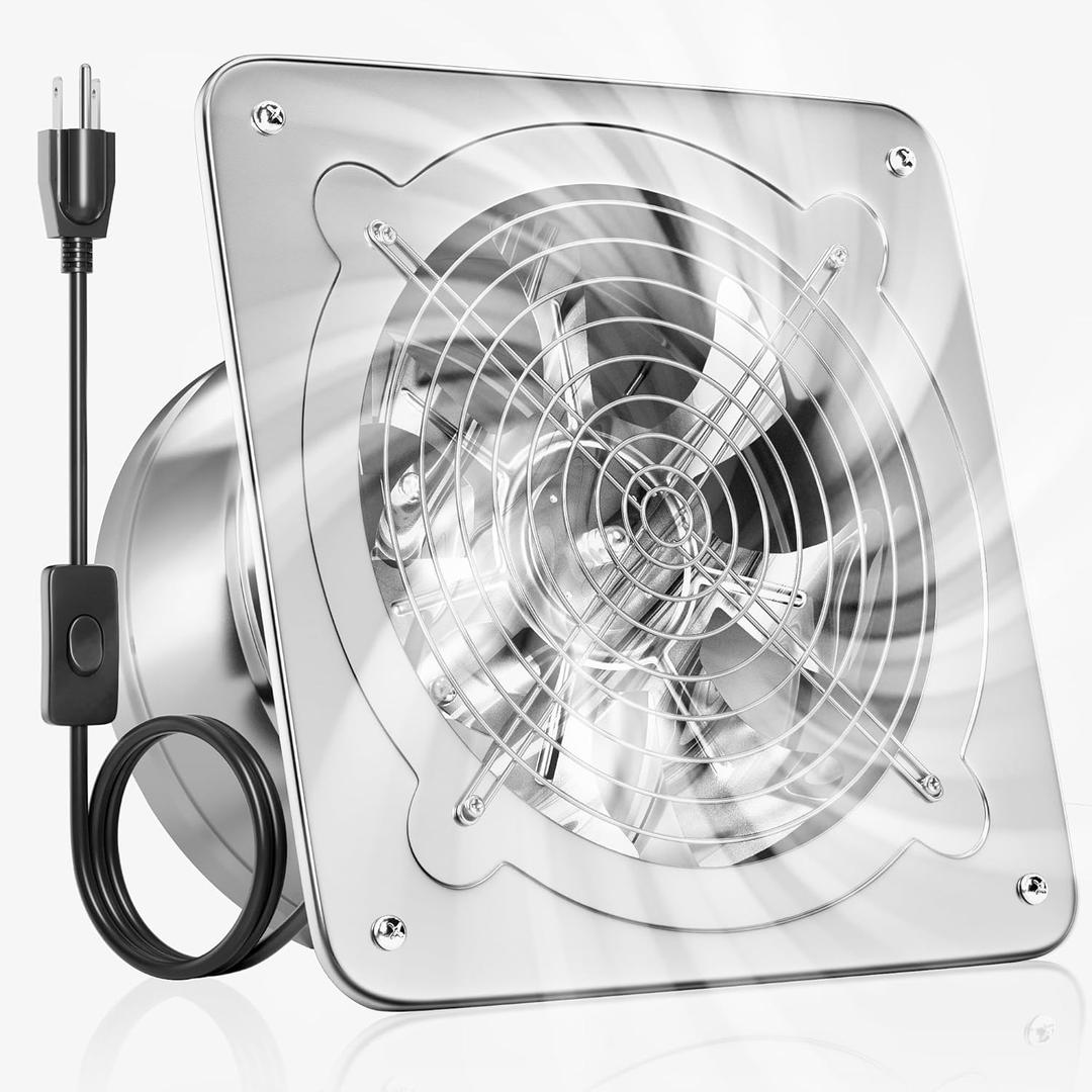 Voltset 8-Inch Kitchen Exhaust Fan, 535 CFM Exhaust Fan for Garage, Wall Mounted Attic Vent Fan, Metal Extractor Ventilation Fan with Back draft Damper and Switch for Home Basement Industrial Use, Silver