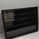 Military Challenge Coin Display Case, 14”x19” Wooden American Flag Medal Shadow Box, 2 Groove Shelves and Wall Mount (Black184)