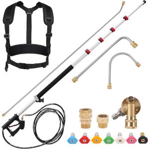 RIDGE WASHER 24 FT Telescoping Pressure Washer Wand, Pressure Washer Extension Wand, Telescopic Gutter Cleaner With 3 Curve Wands, 7 Spray Nozzle Tips, Adjustable Support Belt and 2 Adapters, 4000 PSI