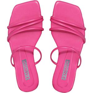 GORGLITTER Women's Cute Strappy Sandals Flat Sandals Toe Ring Summer Slide Sandal Slip on Flip Flops Vacation Trendy Sandals 2025 Light Hot Pink 7.5 (Pink)