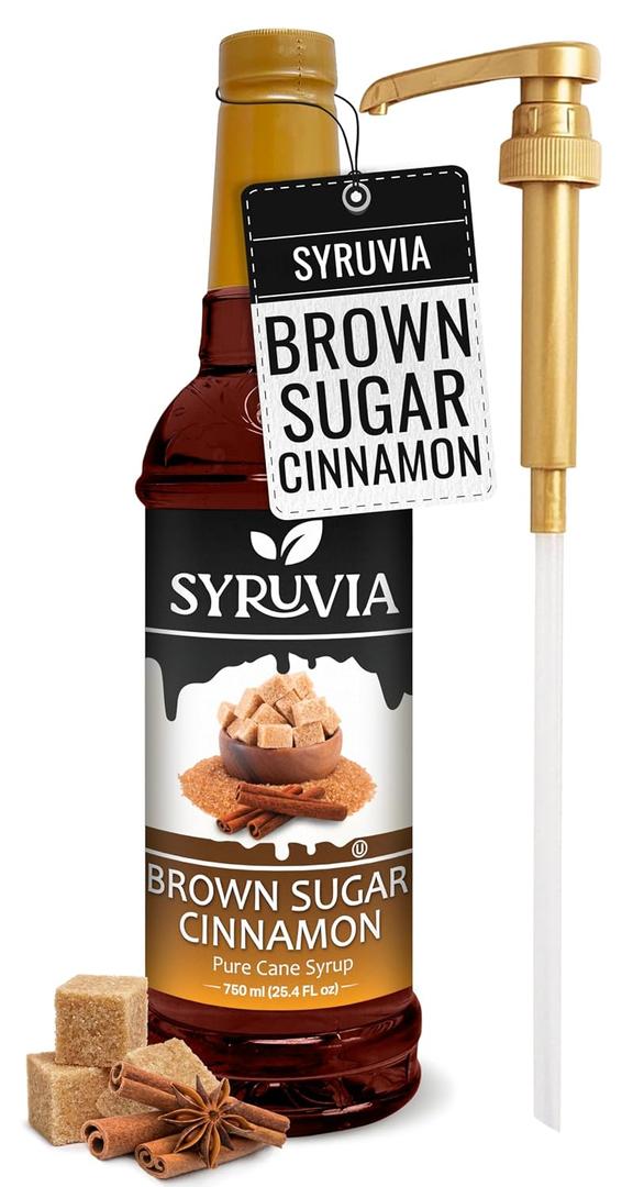Syruvia Coffee Syrup, Brown Sugar Cinnamon Flavored Syrup for Drinks, Lattes, and Desserts – 25.4 fl oz - with Pump (EXP 12/31/26)