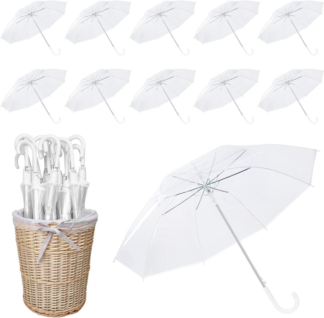 16 Pack Clear Wedding Umbrellas Bulk  Transparent Umbrellas with J Hook Handle, Windproof Stick Canopy for Bride Groom Photography, Outdoor Events, Party Dcor