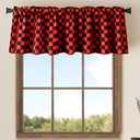 WOSIBO 2 Pack Checkered Plaid Windows Valances Retro Checkerboard Valance Curtains 16" x 56" Farmhouse Design Window Treatment Rod Pocket Valances for Kitchen/Living Room (Red and Black)