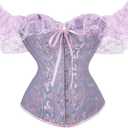 SHYMMUO Corset Top for Women Renaissance Steampunk Bustier Top Sexy Lace Up Corset Top Festival Pirate Halloween Costume (Large, Purple)