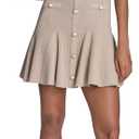 BCBG Women's Sleeveless V-Neck Button Front Pleated Knit A-line Mini Dress (L)