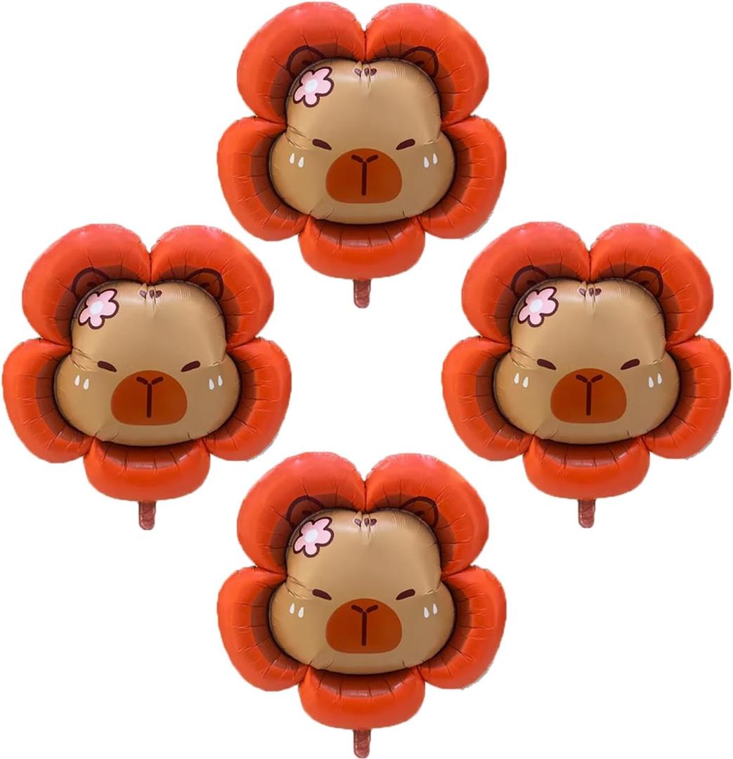 4pcs Capybara Balloon 36inch Foil Helium Capybara Flower Balloon Capybara Birthday Decorations, Capybara Party Decorations, Capybara Baby Shower, Capybara 1st Birthday Decoration
