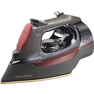 CHI Steam Iron for Clothes with 8 Retractable Cord, 1700 Watts, 3-Way Auto Shutoff, 400+ Holes, Professional Grade, Temperature Control Dial, Titanium Infused Ceramic Soleplate, Black/Chrome (13109)