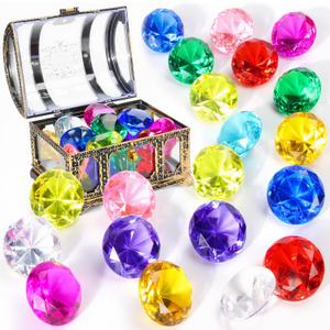 Diving gem Pool Toys Sand Toys,16 Big Colorful Diamond with Pirate Treasure Chest Summer Training Swimming Diving Underwater Toy Children's Game Gifts (Bronzing)