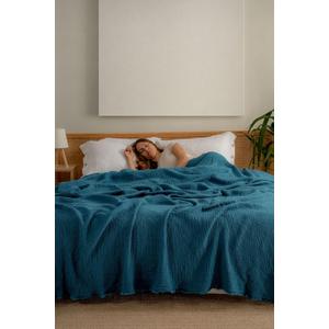 Muslin Blanket - Pure 100% Turkish Cotton Airy Soft Light Versatile Gauze Throw Blanket for Bed, Couch, Sofa (Petrol Blue, California King Size (95" x 125" Inch))