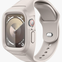 SURITCH Sport Band for Apple Watch 9/8/7/6/5/4/SE3/SE2/SE Case with Band 45mm 44mm, Soft Silicone Shockproof Rugged Protective Replacement Strap with Case for Women Men, Starlight