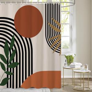 ChloropLastid Boho Shower Curtain for Bathroom Mid Century Modern Bohemian Abstract Geometric Fabric Waterproof Bathroom Shower Curtains Set 60x72 Inch (Orange)