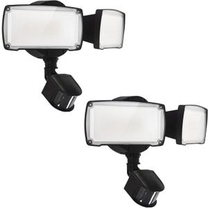 UME 2 Pack 19W LED Flood Light Motion Sensor Outdoor, 2 Adjustable Head, 2000LM, 5000K, IP65 Waterproof, Dusk to Dawn Security Light with Photocell for Exterior,Outside,Garage,House(Black)