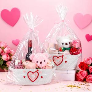 Sunnymove 2 Set Valentines Baskets for Gifts Empty 12 x 8 x 5 Inches Woven Heart Baskets with Handles Red Pink Heart Valentines Gift Empty for Wedding Lover Friend Anniversary Party