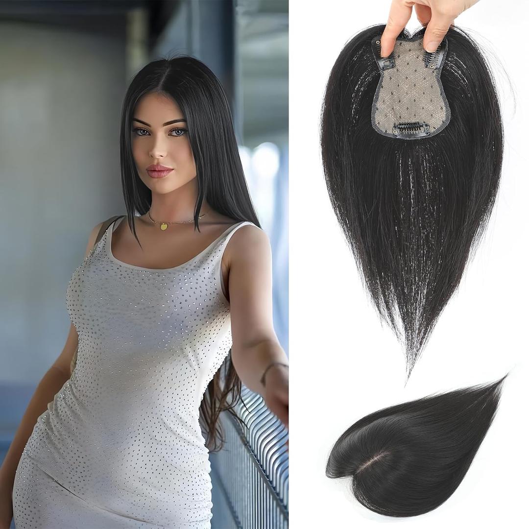 Hair Toppers for Women Real Human Hair, 3603D Bangs Clip Human Toppers for Women with Thinning Hair Realistic Scalp Line (Brown Black, 3D Side Bangs (11 * 7))