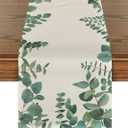 13" W*70" L Eucalyptus Leaves Table Runner, Seasonal Spring Summer Green Plants Holiday Kitchen Dining Table Decoration for Home Party Decor