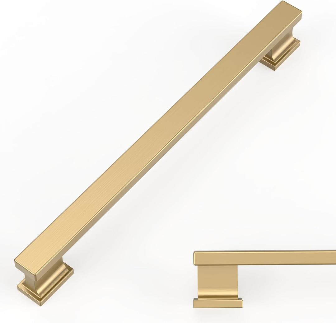 Amerdeco 10 Pack Champagne Bronze Cabinet Pulls 10 Inch(254mm) Hole Centers Kitchen Cabinet Handles Cabinet Hardware Kitchen Handles for Cabinets Cupboard Handles Drawer Pulls ZH00013 (10"/254MM Hole Center)