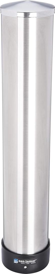 San Jamar Pull-Type Cup Dispenser 12-24 Oz. Cups for Restaurants, Home, and Office, Plastic, 23.5 Inches, Silver