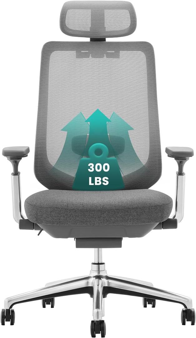 COLAMY Ergonomic Mesh Office Chair, High Back Office Chair, Computer Executive Desk Chair with Lumbar Support, Adjustable Headrest and 4D Arms, Slide Seat, Tilt Lock-Darkgrey