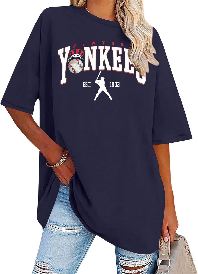 Game Day Shirt Baseball Shirts Women Oversized Baseball Team Graphic Tshirt Baseball Fan Shirt Casual Short Sleeve Tee Tops (Blue, S)