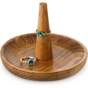 Wooden Wedding Ring Holder Jewelry Towers Cone Engagement Jewelry Dish with Stand Holder for Rings Earrings Necklace, Gift for Women Men Birthday Mothers Day Wedding & Anniversary