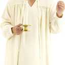 5 Pcs Men's Pajama Set Adult Nightshirt Night Sleeping Cap Gloves Candle Holder and Candle for Halloween Christmas (3X-Large, Beige-white)