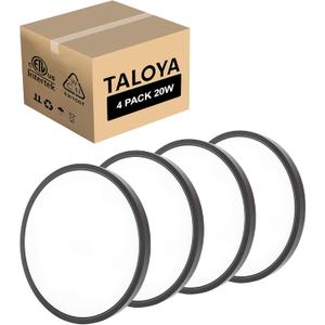 TALOYA Black Led Light Fixture Ceiling Flush Mount, Surface Mounted Fixture for Bedroom Office Porch Stairwell Utility Room 12 Inch 5CCT Lighting Options 4-Pack