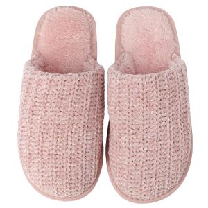 Enteer Women's Slippers Memory Foam Slippers Outdoor Indoor Warm Plush Bedroom Golden thread Couple Slipper Pink US 5-6