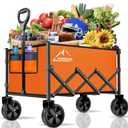 Collapsible Folding Wagon Cart, 350LBS Utility Large Capacity Cart Foldable Wagon with All Terrain Wheels, Grocery Wagons Carts for Garden Shopping Sports Camping, Bright Orange