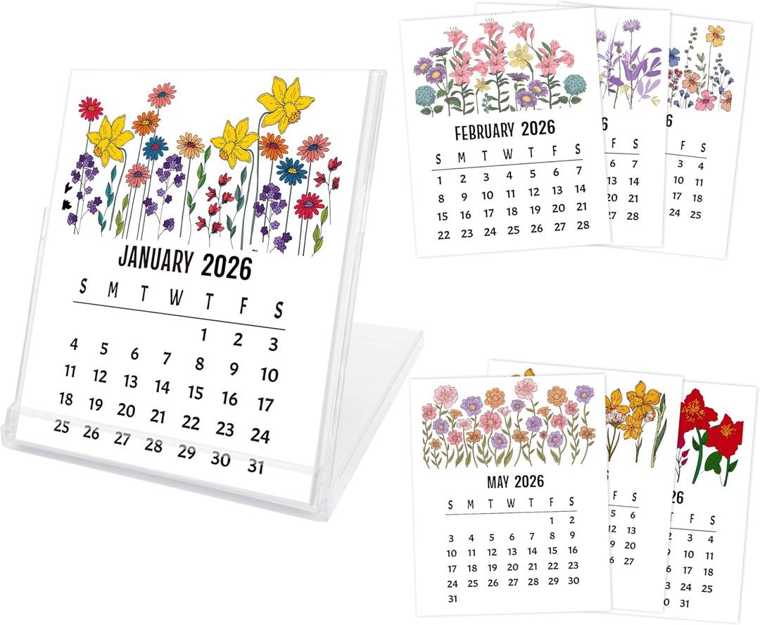 3 x Desk Calendar 2026, 12-Month School Year Calendar, Floral Monthly Desktop Calendar, Small Desk Calendar 2026 for Home Office Table Desk Decoration, Gifts for Friends Coworkers-03