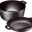 Bruntmor 2-in-1 Pre-Seasoned Cast Iron Dutch Oven With Handles - Crock Pot Black Cast Iron pot with Skillet lid - All-in-One Cookware Braising Pan for Casserole Dish - 5 Quart - Black