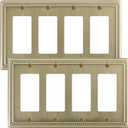 2-Pack Quad Decorator Outlet Cover Plate, Pearls Decorative Switch Plates and Outlet Covers, 4 Gang Antique Brass Metal Wall Plates, Corrosion Resistant