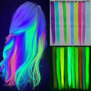 Ms Aloe 10 Pcs Glow in Dark Clip in Hair Extensions - 22inch Colorful Synthetic Rainbow Glow in The Dark Hair Accessories for Women