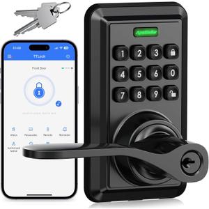 Wi-Fi Smart Door Lock, Keyless Entry Door Lock with Knob, Keypad Door Lock with Handle, Smart Locks for Front Door, Door Knob with Code, No Hub Required, APP Remote Control (Matte Black)