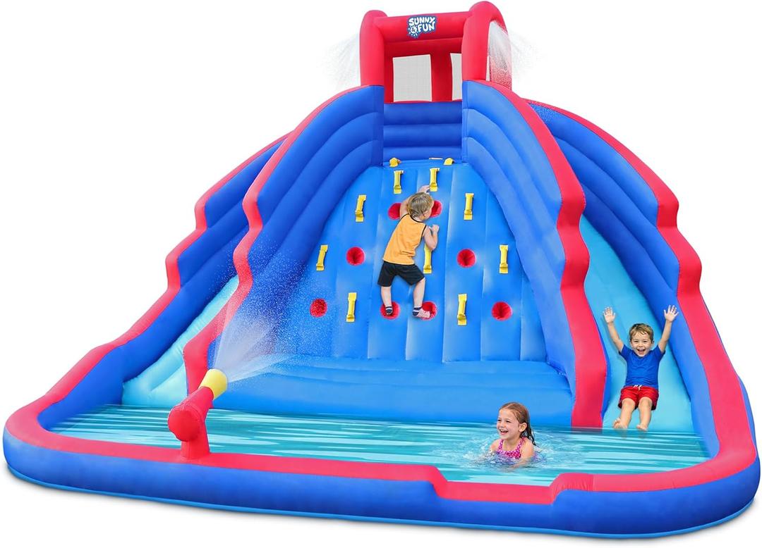 Sunny & Fun Ultra Climber Inflatable Water Slide Park  Heavy-Duty for Outdoor Fun - Climbing Wall, Two Slides & Splash Pool  Easy to Set Up & Inflate with Included Air Pump & Carrying Case