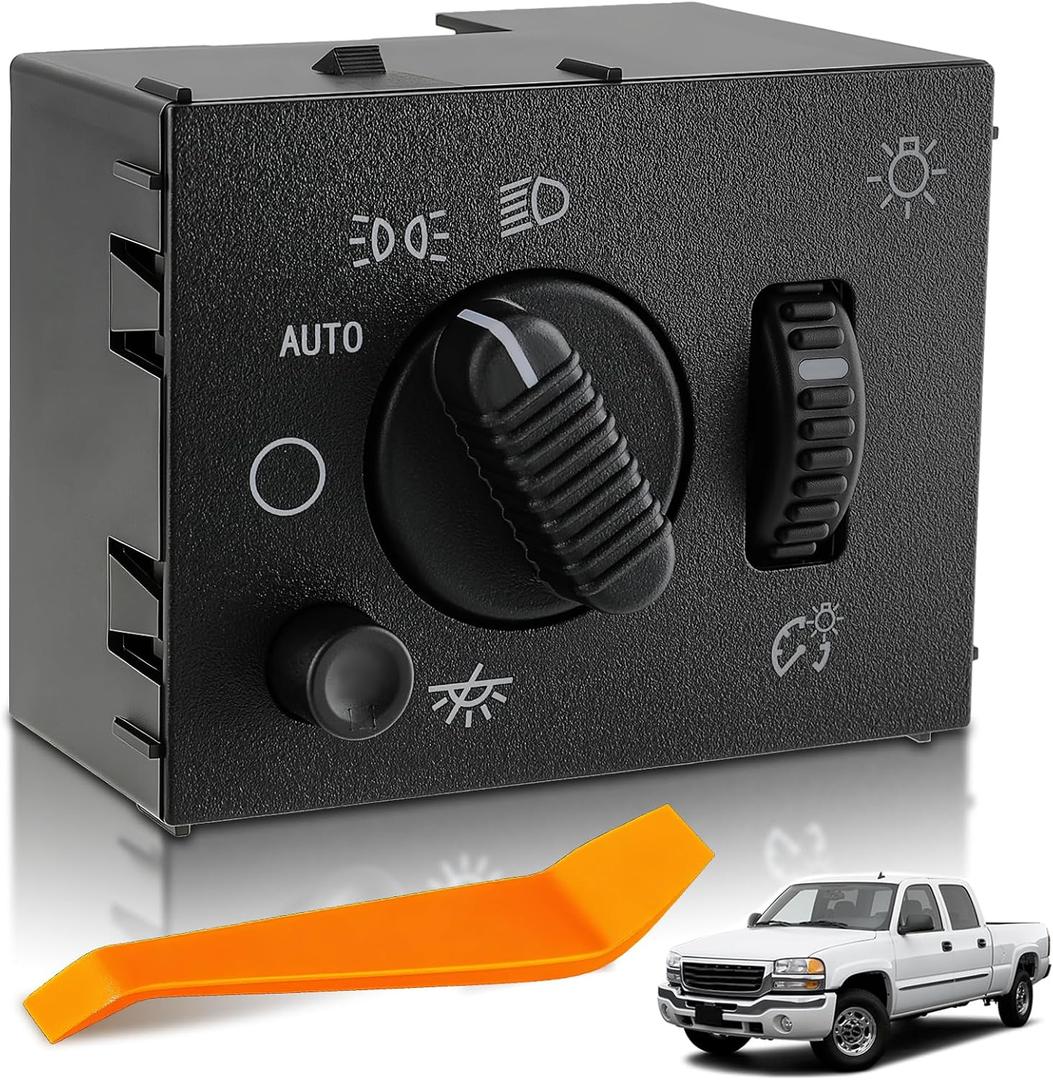 Headlight Switch Compatible with Cadillac Escalade 2003-2006, Chevy Avalanche Silverado Suburban Tahoe GMC Sierra Yukon Hummer H2, Instrument Panel Dimmer Switch, Replaces 15176678, 15194803