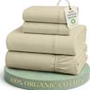 100% Organic Cotton Bed Sheets Full Size, Fully Elasticized Reinforsed Seams in Fitted Pocket, Machine Washable Naturally Cooling Full Sheet Deep Pocket Bedding- Linen