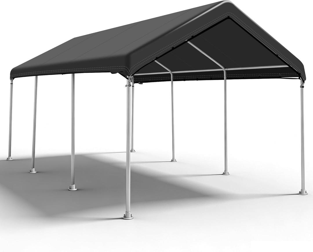 SIHAIAN 10 x 20 Ft Carport Replacement Canopy Cover(No Frame), Easy to Set up Carport Canopy, 500D Heavy-Duty Garage Top Tent Shelter Tarp Waterproof and UV Protected (Only Canopy Cover) Black