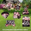 7 PCS Happy 60th Birthday Yard Signs, Birthday Outdoor Decorations for Men and Women, Made in 1966 Lawn Sign, Black Gold Sixty Year Old Birthday Yard Decor with Stakes(BlackPink)
