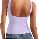 SUUKSESS Women Padded Open Back Boat Neck Tank Tops Double Lined Basic Shirts (Medium, Light Purple)