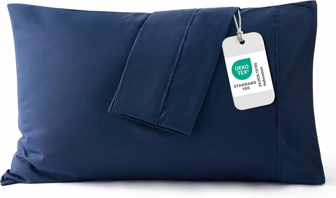 Bedsure Pillow Cases Standard Size Set of 2 - Navy Microfiber Pillowcases, Super Soft and Cozy Double Brushed Pillow Case Covers with Envelope Closure for Kids, Wrinkle, Fade Resistant, 20x26 Inches
