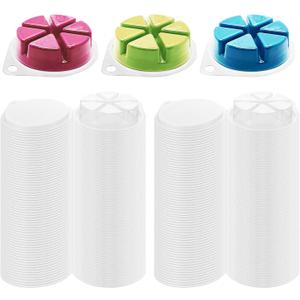 100pcs Wax Melt Molds, Flip Top Clear Wax Melting Containers, 6 Cavities Round Plastic Wax Melting Clamshells for Making All Types of Candles, Soaps, Chocolates and Tarts