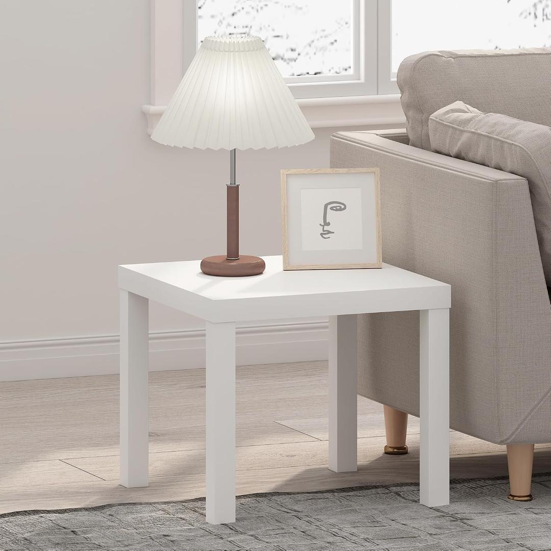 Furinno Classic Side Table, Square Modern End Table with 1.8 Thick Tabletop, Simple Night Stand, Bedside Table, Toolless Assembly, for Living Room, Bedroom, Plain White, 1-Pack, 20" Wide